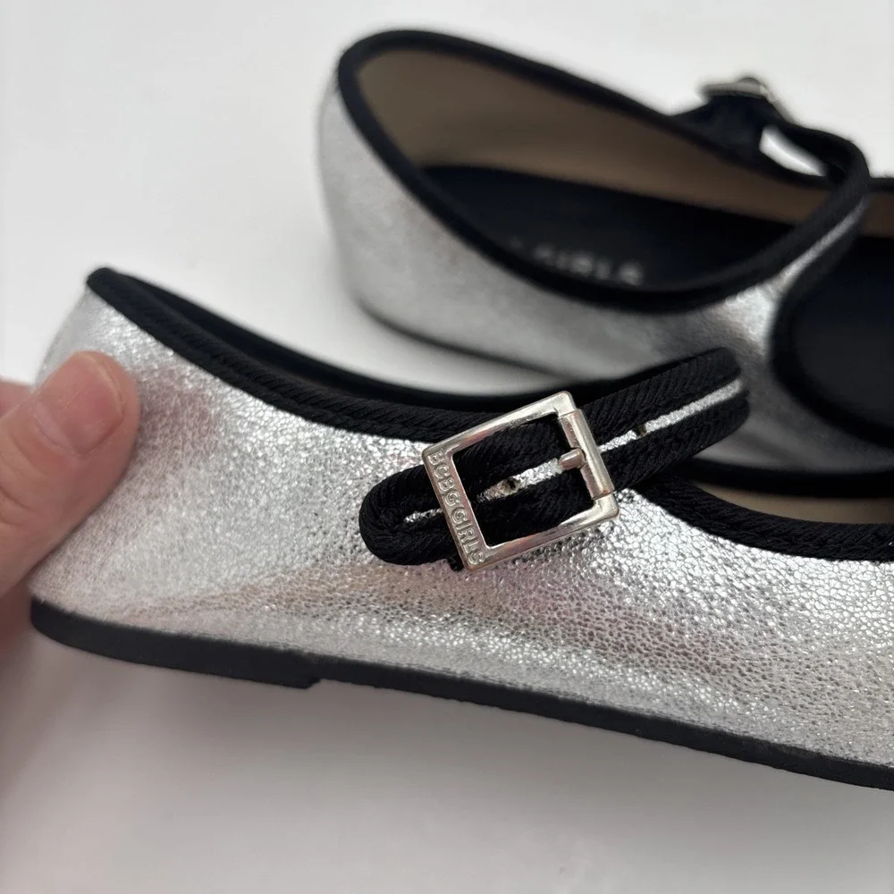 BCBG Girls Silver Buckle Mary Jane Flats Girls Round Toe Low Top Rubber Sole